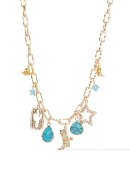 Tennessee Whiskey Charm Necklace - Gold Turquoise