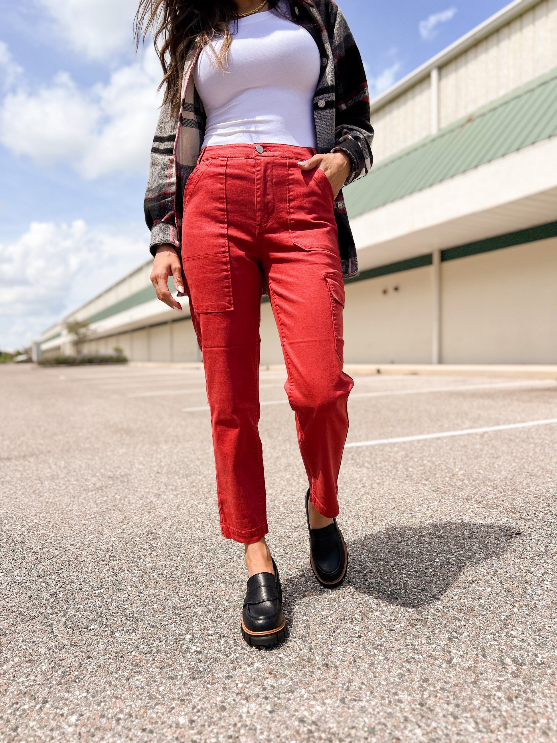 Risen Angelina Cargo Boyfriend Jeans - Brick