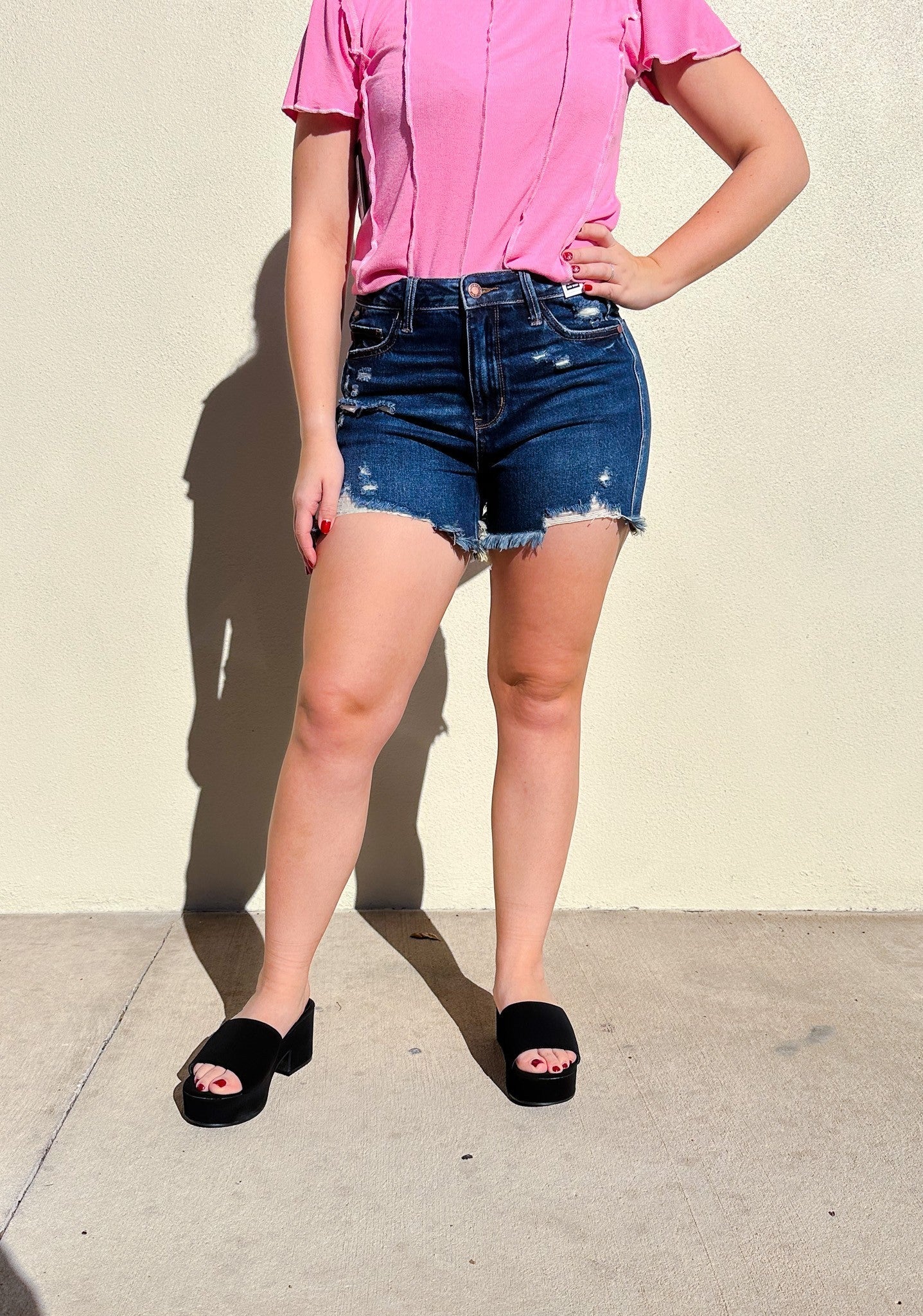 Judy Blue Here Comes The Sun High Rise Rigid Magic Frayed Hem Shorts