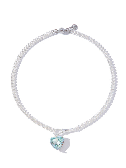Velvet Heart Necklace - Liquid Metallic Pearl White Pale Aqua