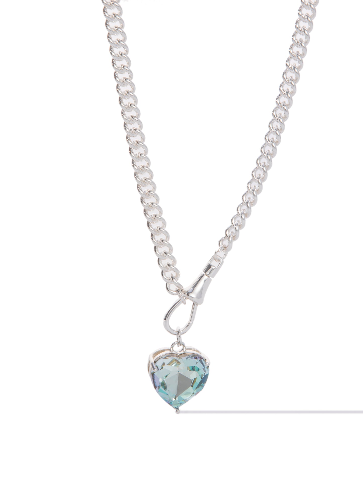Velvet Heart Necklace - Liquid Metallic Pearl White Pale Aqua