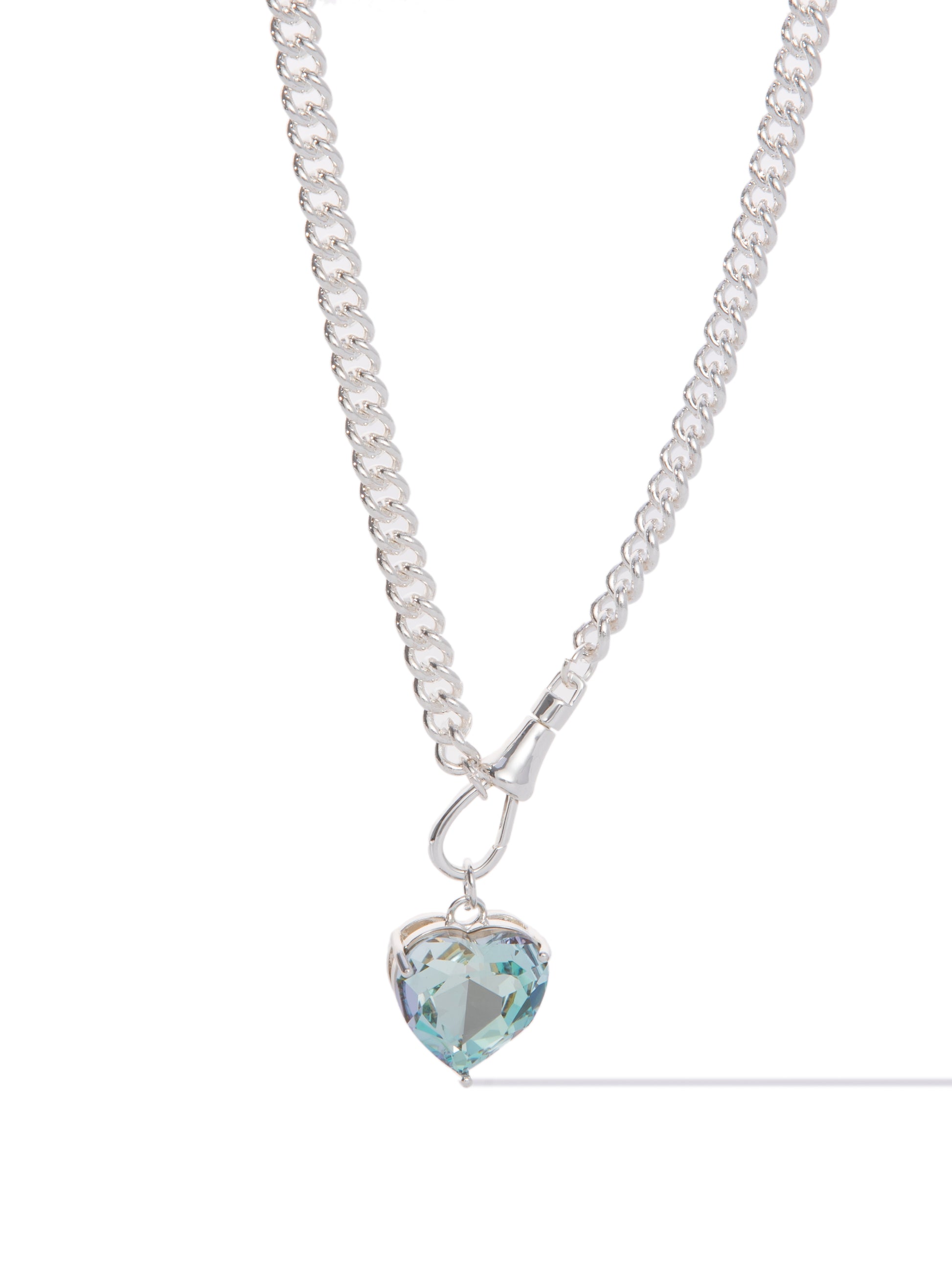 Velvet Heart Necklace - Liquid Metallic Pearl White Pale Aqua