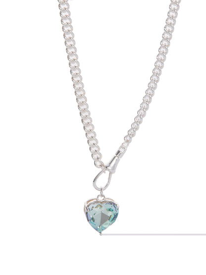 Velvet Heart Necklace - Liquid Metallic Pearl White Pale Aqua