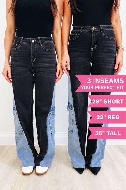 Double Take By Denim BAR - Wide Leg 2 Tone Jeans