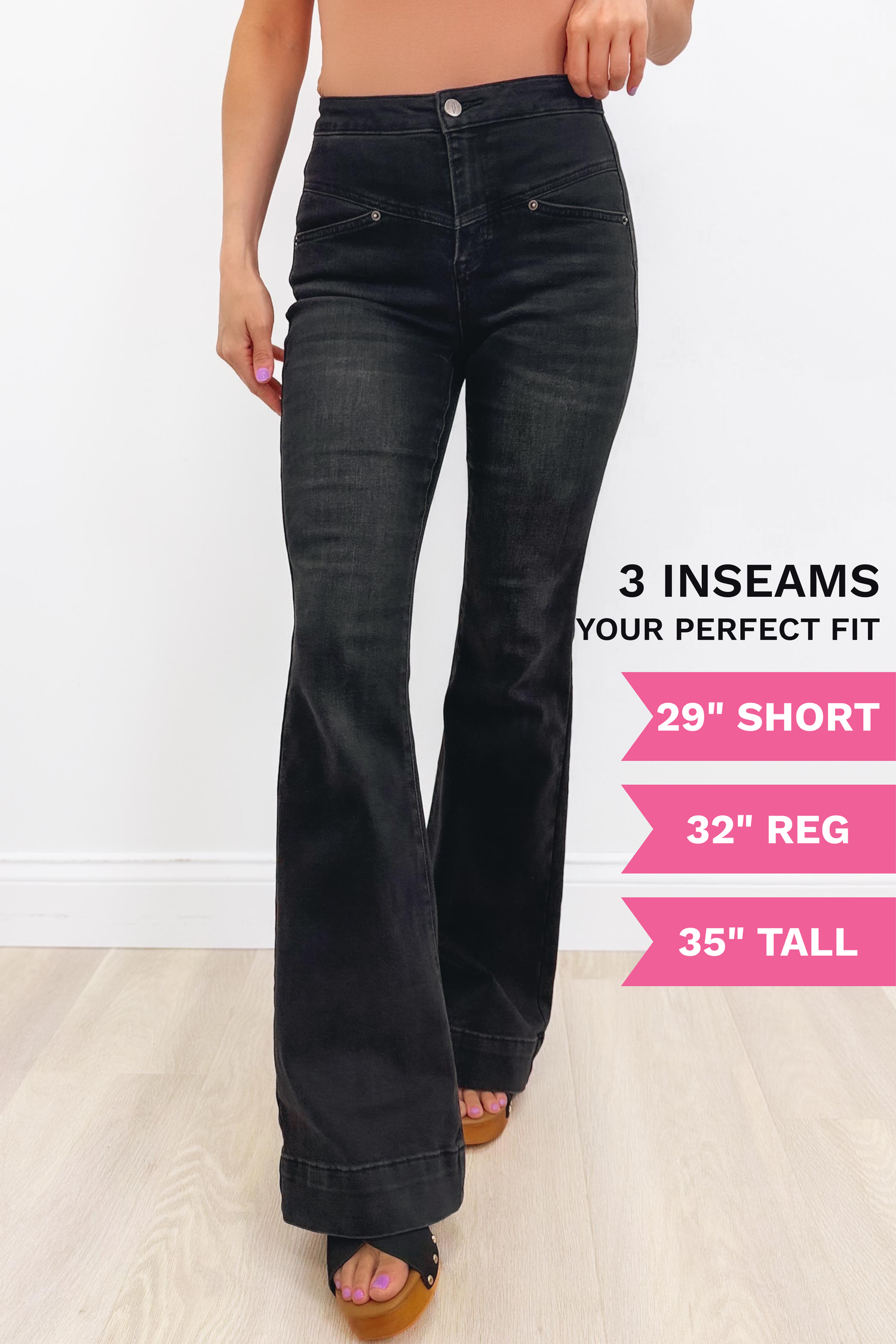 Sexy Back by The Denim BAR  - Flare Jeans in Black - 3 Inseams