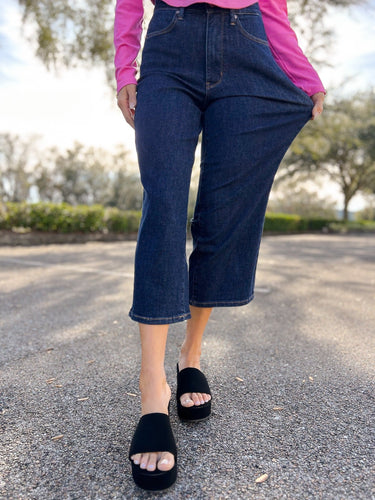 Judy Blue Cute As A Button - Tummy Control Crop Wide Jeans