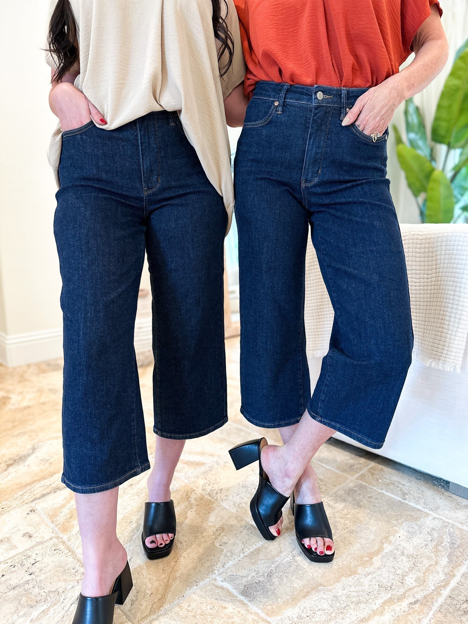 Judy Blue Cute As A Button High Rise Tummy Control Crop Wide Jeans