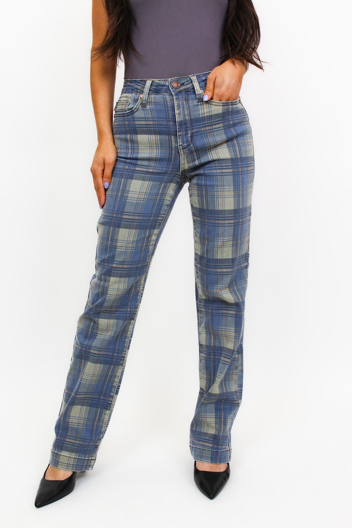 Judy Blue Vintage Plaid Straight Jeans