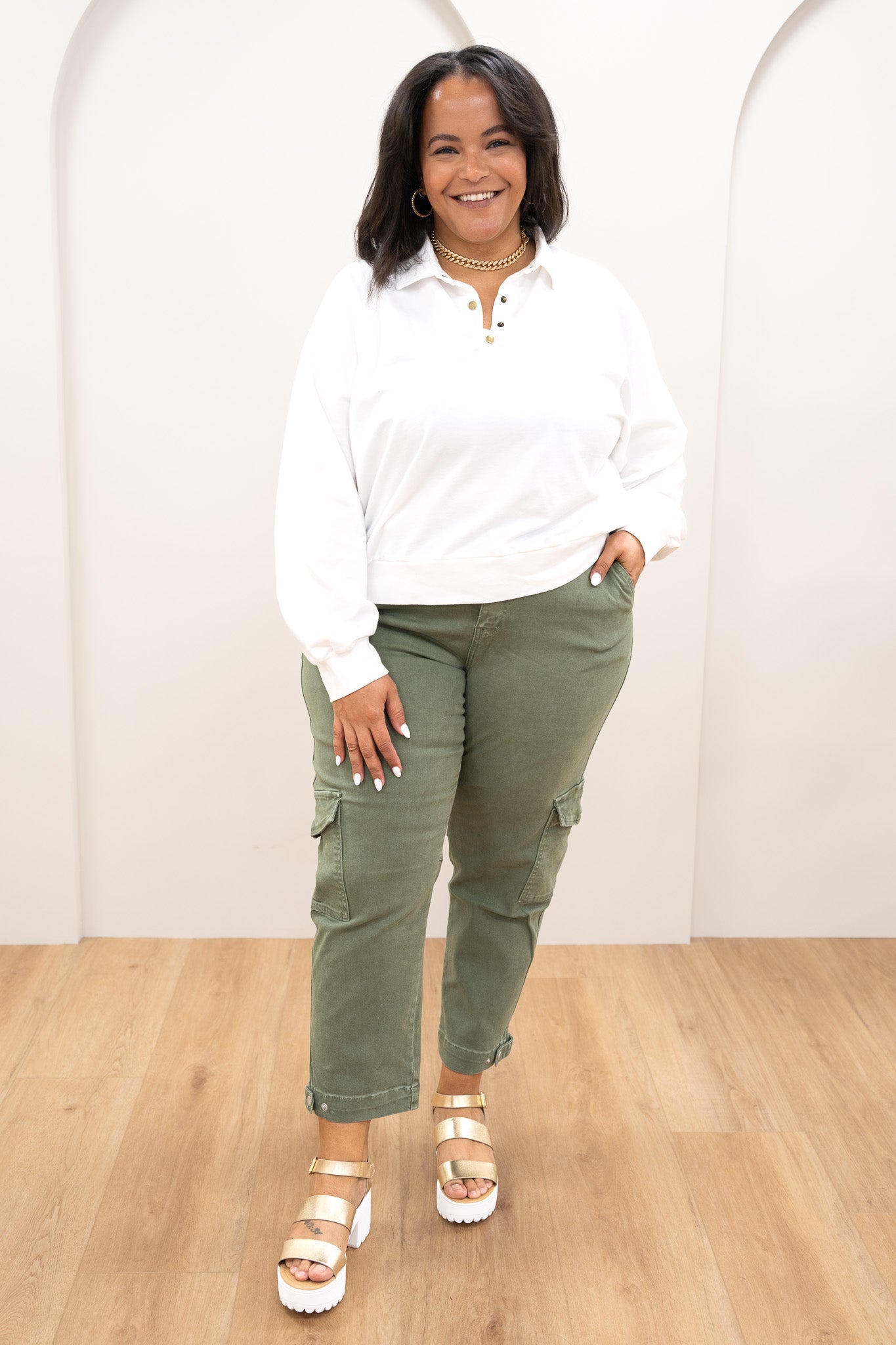 Mica Olive You More Cargo Mom Pants