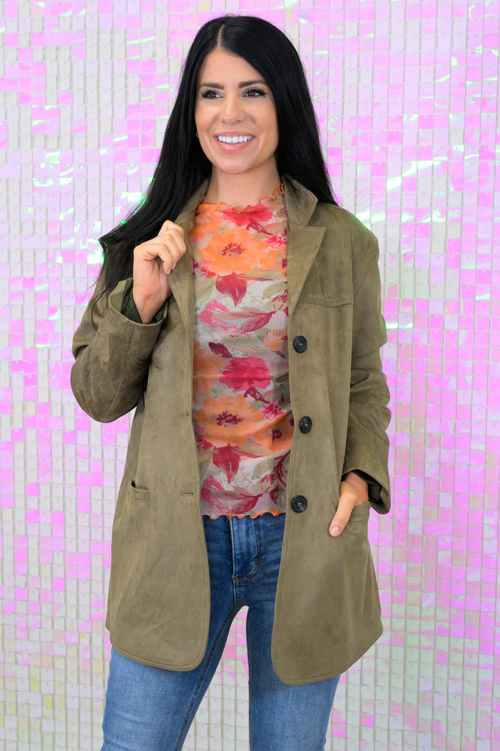 From The Beginning Faux Suede Blazer