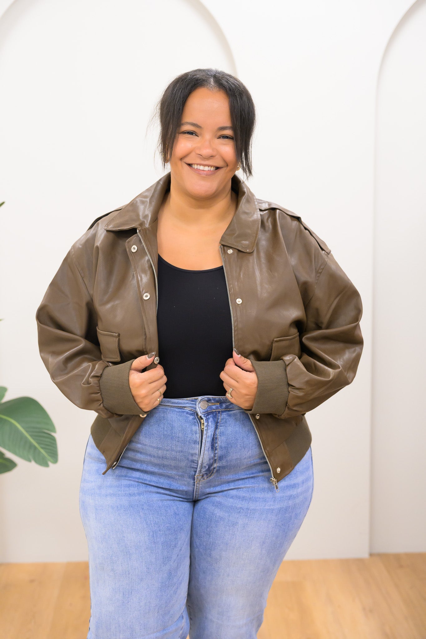 Stay With Me Faux Leather Bomber Jacket