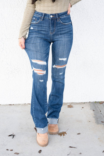 Crushing It By Lovervet - High Rise Raw Hem Bootcut Jeans