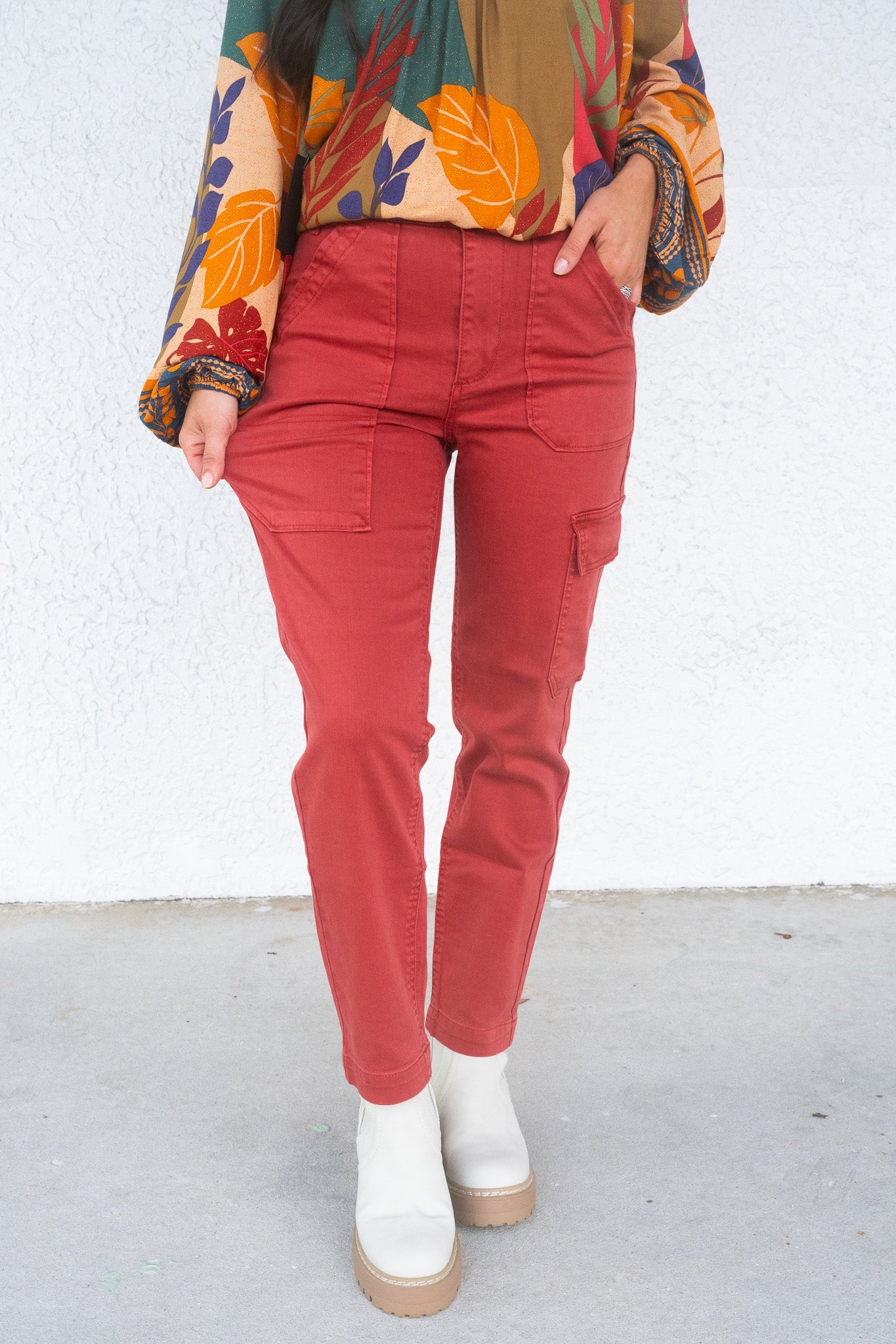 Risen Angelina Cargo Boyfriend Jeans - Brick