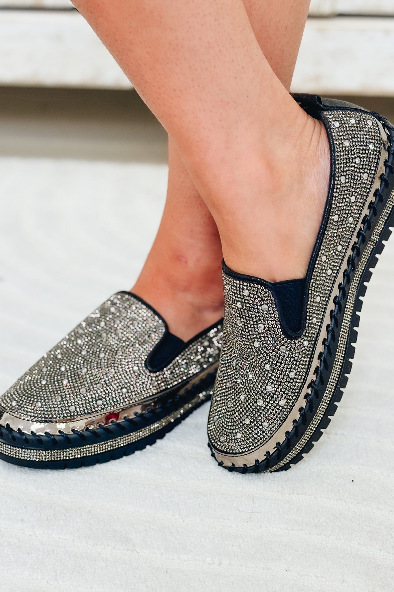 Brittany Slip On Rhinestone Sneakers - Black