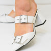 Starlike Double Buckle Block Heels - White