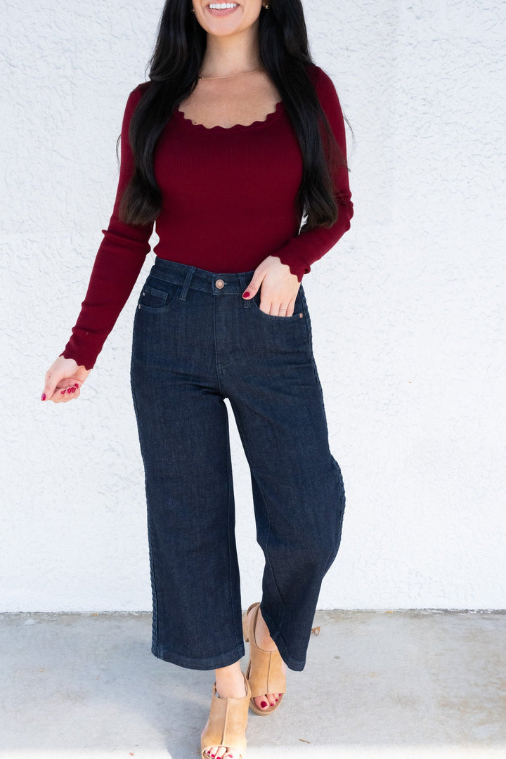Weave With It By Judy Blue - High Rise Crop Wide Leg Jeans