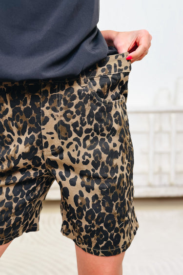 Mild To Wild Bermuda Denim Leopard Mom Shorts