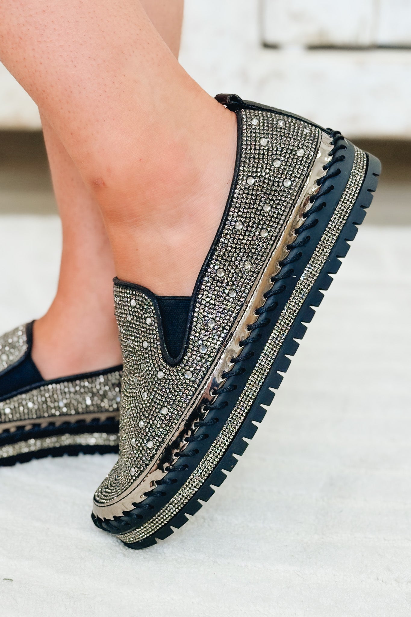 Brittany Slip On Rhinestone Sneakers - Black