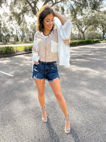 Judy Blue Here Comes The Sun High Rise Rigid Magic Frayed Hem Shorts