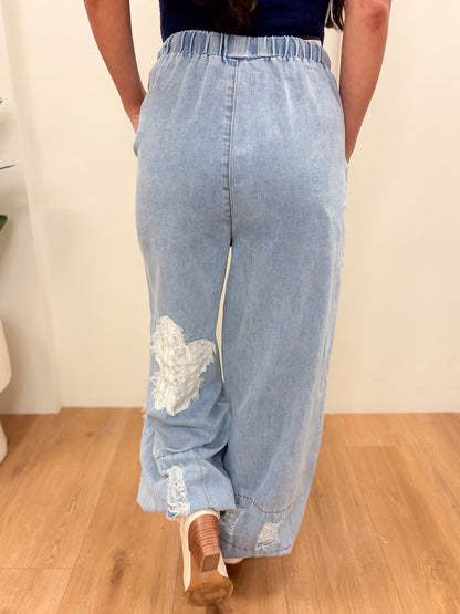 Flower Of Power Pants - Denim