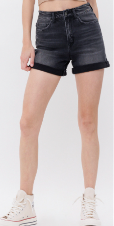 Summer Smoke By Mica - High Rise Non Distressed Shorts - Black Grey