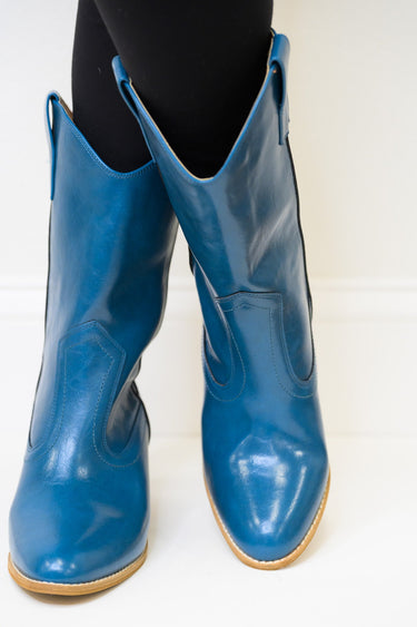 Sunny Butterfly Cutout Cowboy Boots - Blue