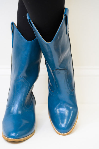 Sunny Butterfly Cutout Cowboy Boots - Blue