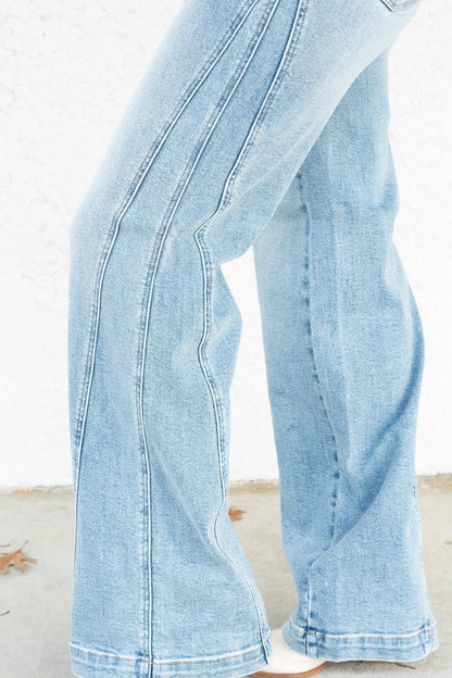 Material Girl By Judy Blue - High Rise Seam Insert Retro Wide Leg Jeans