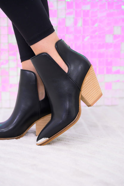 Antonia Side Slit Ankle Booties - Black