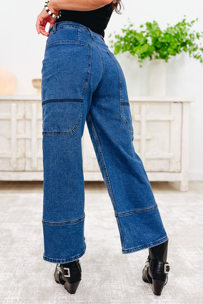 Unique Apparel By Saige Denim - Wide Leg Utility Jeans - Dark
