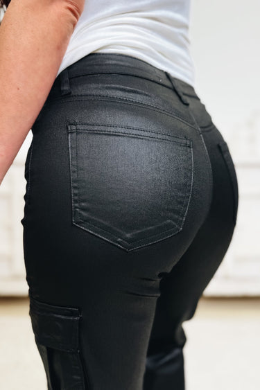 After Hours By Vervet - High Rise Coated Cargo Dad Jeans - By Alexa Rae