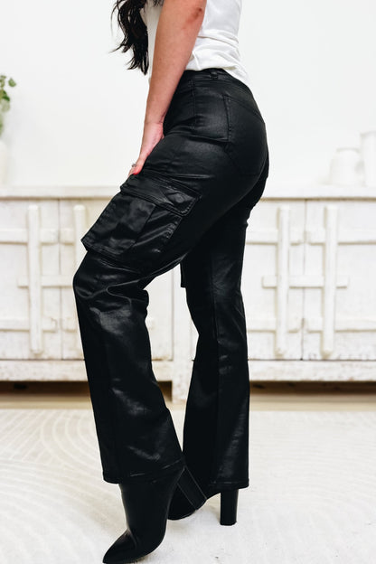 After Hours By Vervet - High Rise Coated Cargo Dad Jeans - By Alexa Rae