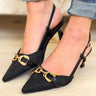 Aleena Slingback Kitten Pump Heels - Black Canvas - By Alexa Rae
