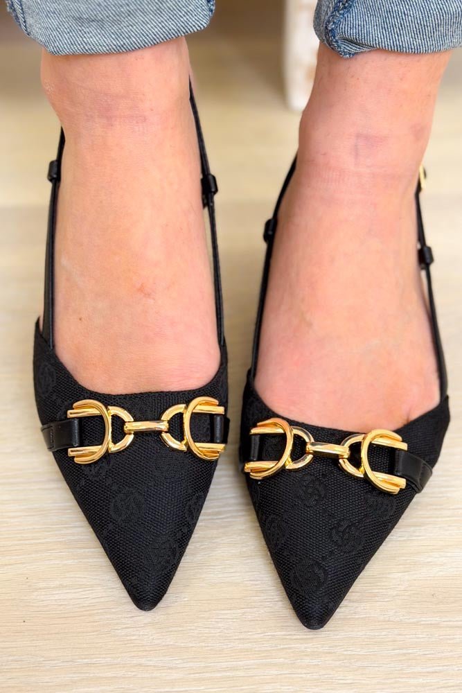 Aleena Slingback Kitten Pump Heels - Black Canvas - By Alexa Rae