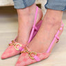 Aleena Slingback Kitten Pump Heels - Pink Canvas - By Alexa Rae