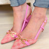 Aleena Slingback Kitten Pump Heels - Pink Canvas