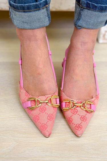 Aleena Slingback Kitten Pump Heels - Pink Canvas - By Alexa Rae