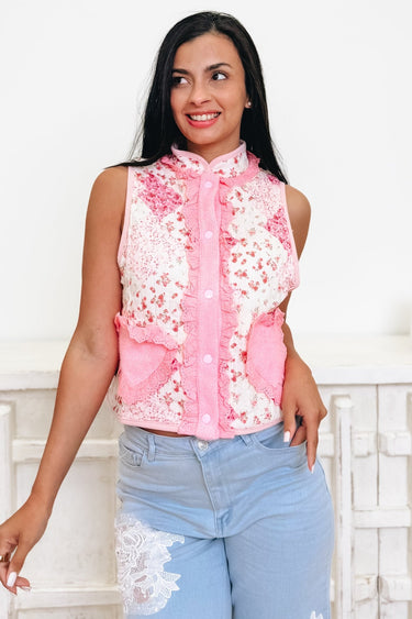 All My Heart Quilted Floral Vest - By Alexa Rae