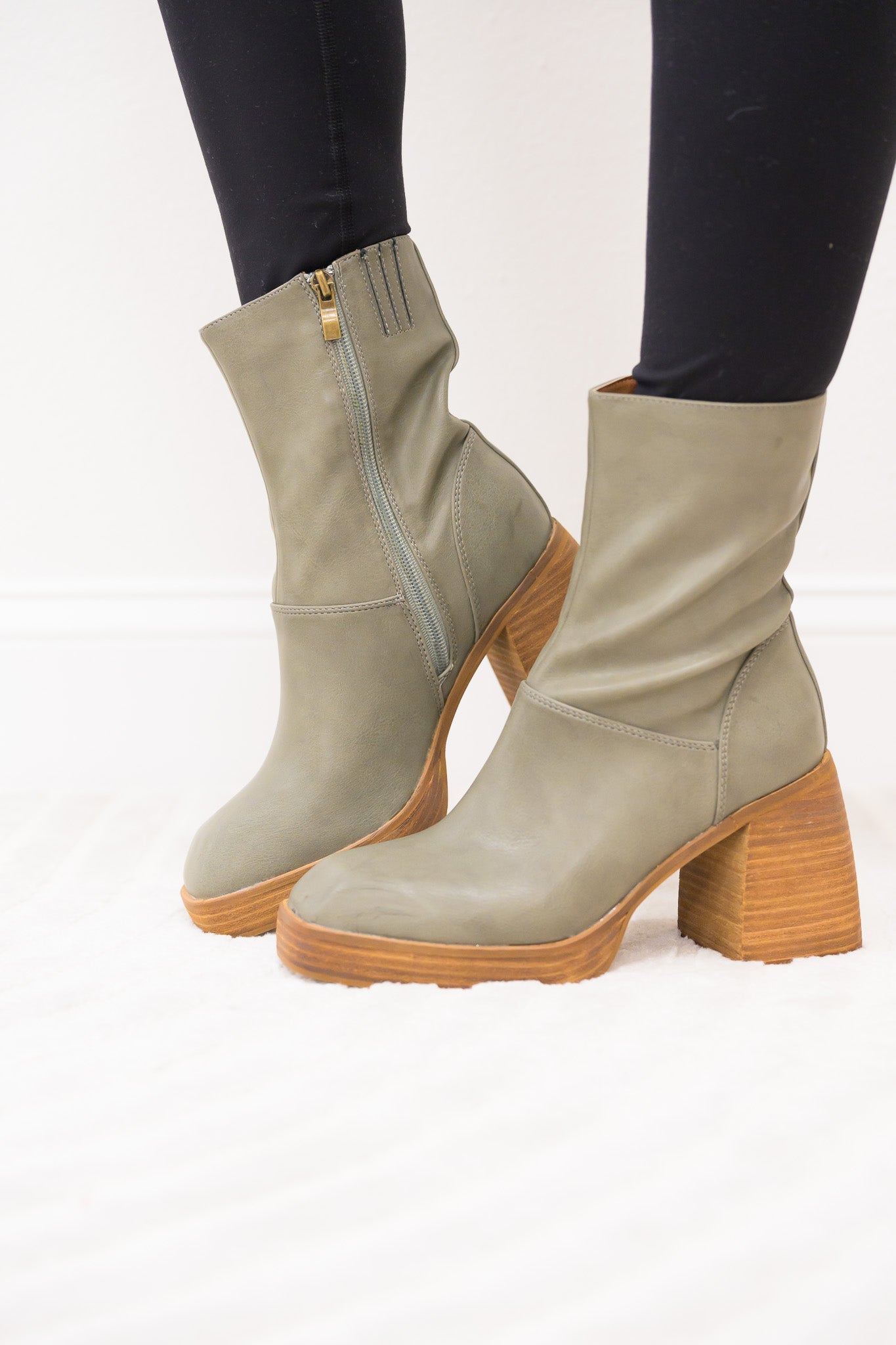 Foster Platform Chunky Toe Ankle Booties - Moss