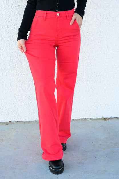You're A Fireball By Risen - High Rise Tummy Control Wide Leg Pants - Fiesta