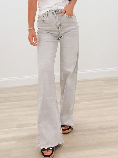 Record Breaking By Mica - High Rise Wide Leg Jeans - Platinum Grey
