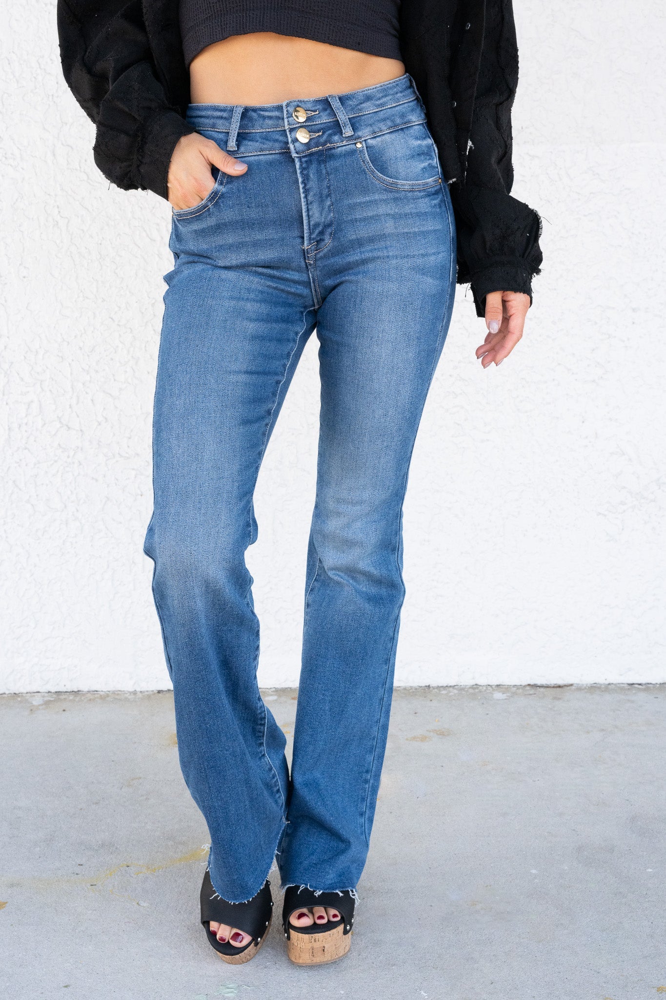 Sassy & Classy By Risen - High Rise Bootcut Double Button Jeans