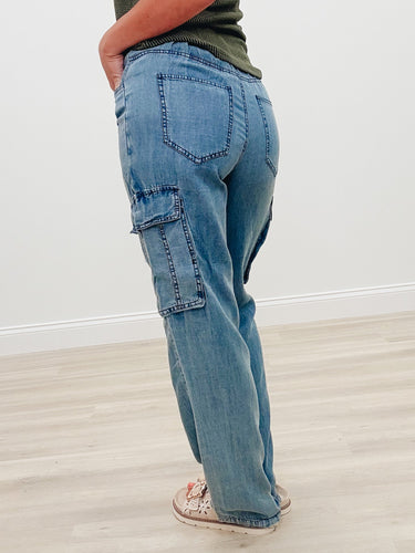The Right Stuff Denim Straight Leg Cargo Pants - Denim