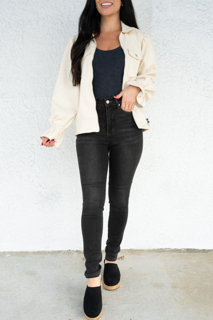 Turned Up By Judy Blue - High Rise Tummy Control Black Wash Skinny Jeans