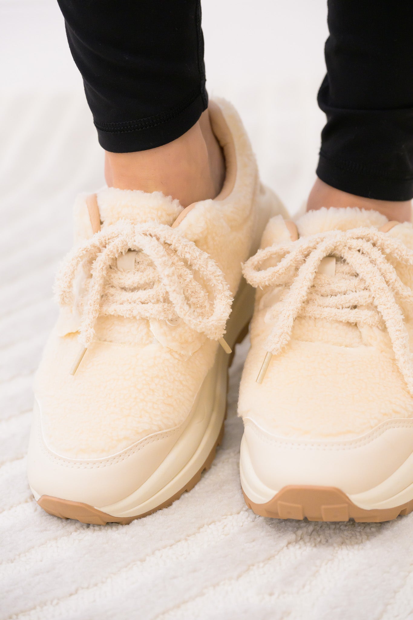 Teddy Bear Furry Sneakers - Beige