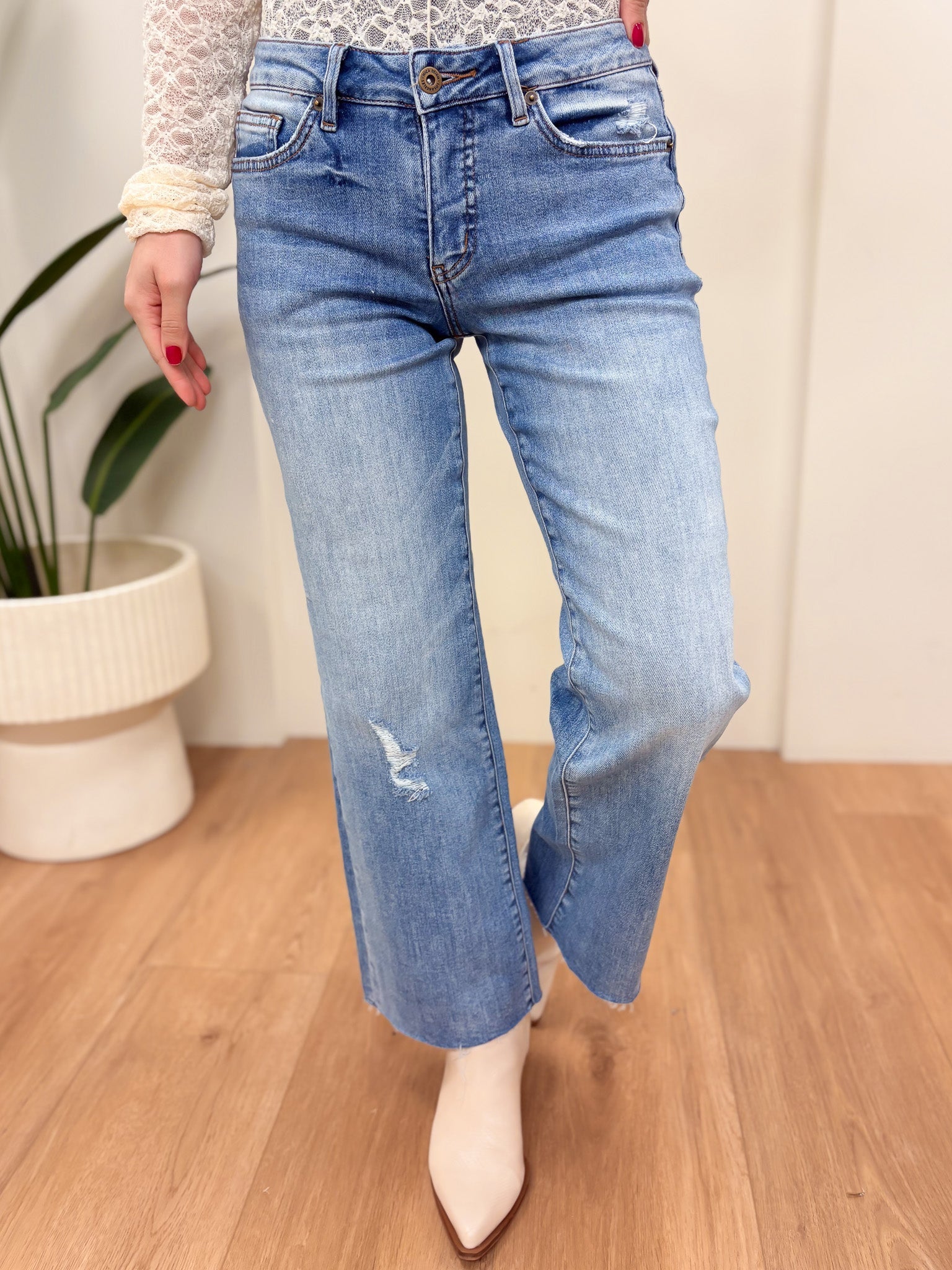 Hold Us Together By Mica - Mid Rise Tummy Control Wide Leg Jeans