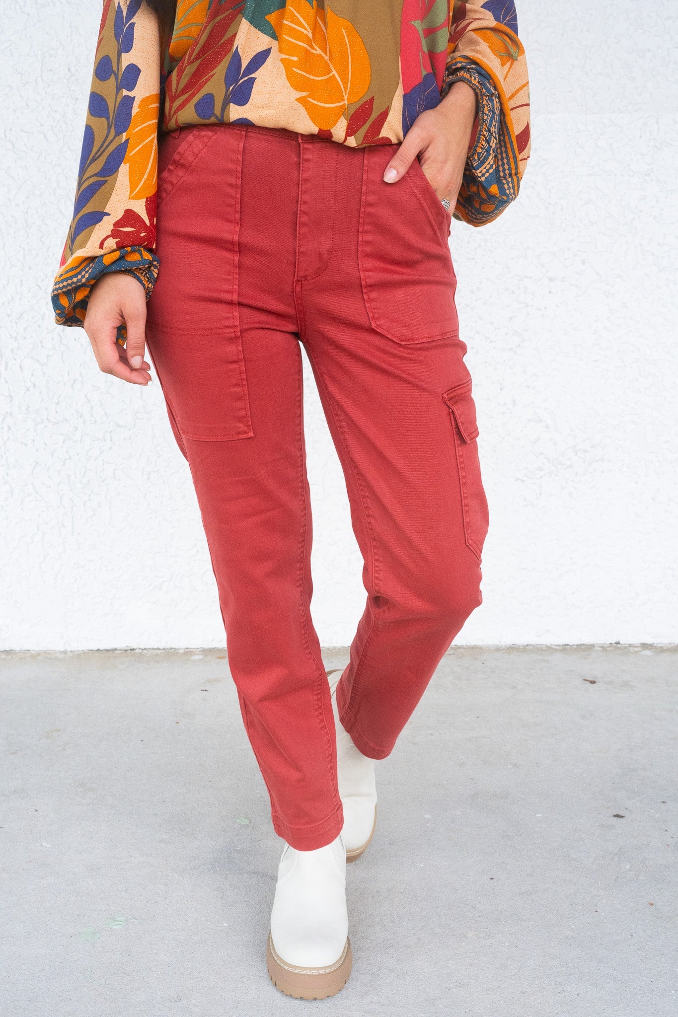 Risen Angelina Cargo Boyfriend Jeans - Brick
