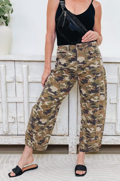 The Stealth Mode By Cello - Mid Rise Barrel Leg Jeans - Camo