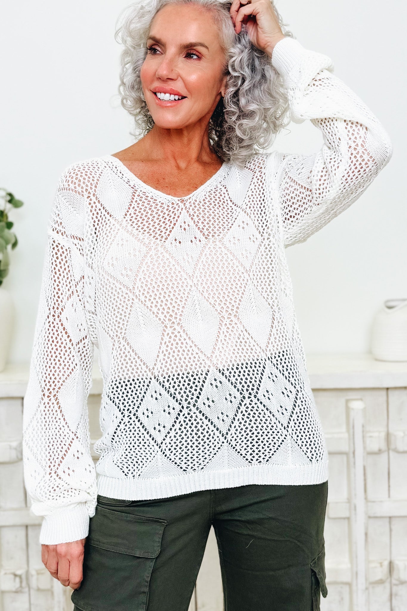 Gleam Grid Diamond Pullover Sweater - 2 Colors!