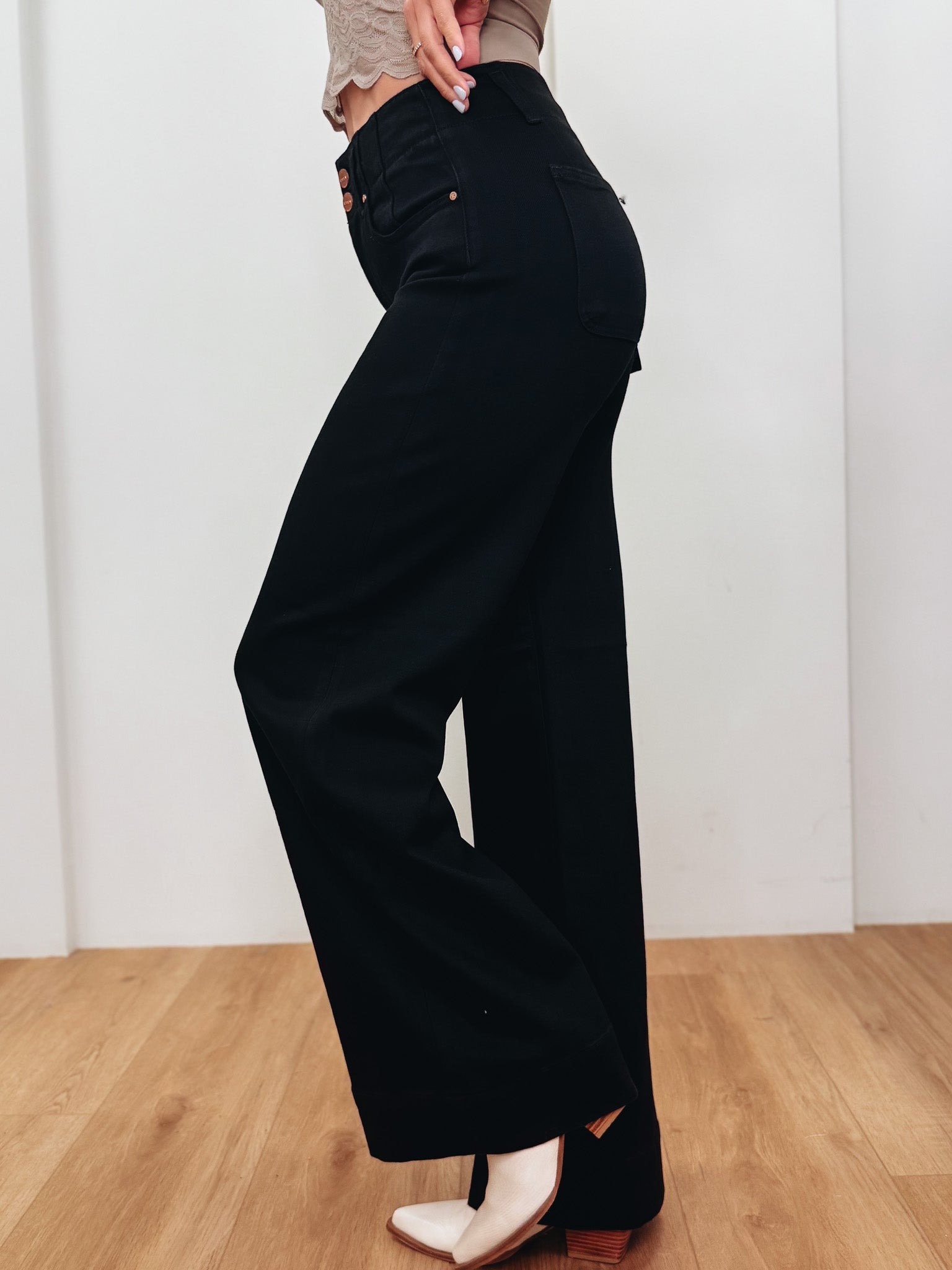 Make It Take It By Risen - High Rise Double Button Jeans - Black